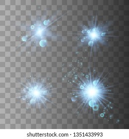 Set of glowing lights effects isolated on transparent background. Glowing lights effect, flare, explosion and stars. Bright Star.