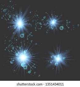 Set of glowing lights effects isolated on transparent background. Glowing lights effect, flare, explosion and stars. Bright Star.