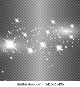 Set of glowing lights effects isolated on transparent background. Sun flash with rays and spotlight. Glow light effect. Star burst with sparkles.