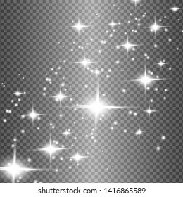 Set of glowing lights effects isolated on transparent background. Sun flash with rays and spotlight. Glow light effect. Star burst with sparkles.