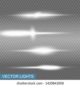 Set of glowing lights effects isolated on transparent background. Sun flash with rays and spotlight. Glow light effect. Star burst with sparkles.