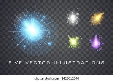 Set of glowing lights effects isolated on background, abstract magic Illustration