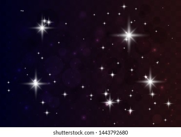 Set of glowing lights effects isolated on transparent background. Night sky with stars. Star burst with sparkles.