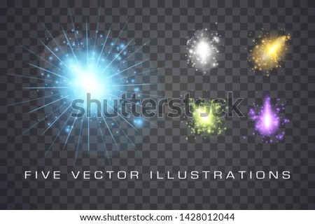 Set of glowing lights effects isolated on background, abstract magic Illustration