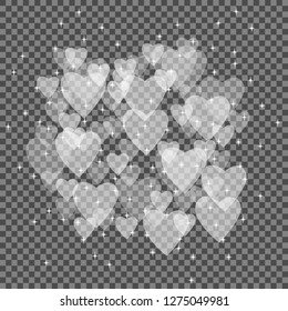 Set of  glowing lights hearts, effects isolated on transparent background. Sun flash with rays and spotlight. Glow light effect. Star burst with sparkles and hearts.