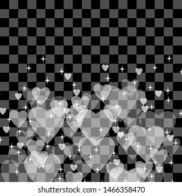 Set of glowing lights hearts, effects isolated on transparent background. Sun flash with rays and spotlight. Glow light effect. Star burst with sparkles and hearts.