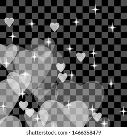 Set of glowing lights hearts, effects isolated on transparent background. Sun flash with rays and spotlight. Glow light effect. Star burst with sparkles and hearts.