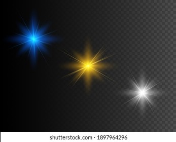 Set Of Glowing Lights, Stars. Transparent Effect. Vector Illustration