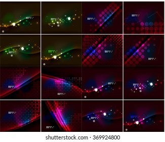 Reihe glühender Linien im dunklen Raum mit funkelndem Licht, Linsenfackel und glitzerndem Licht