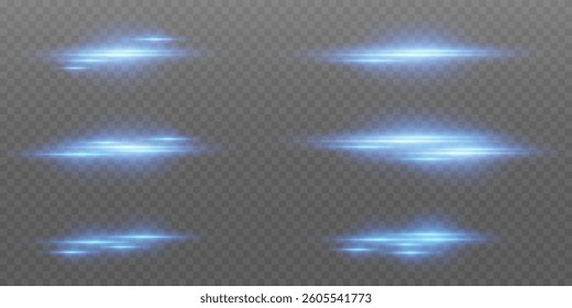 Set of glowing lines with light and flash effect.
