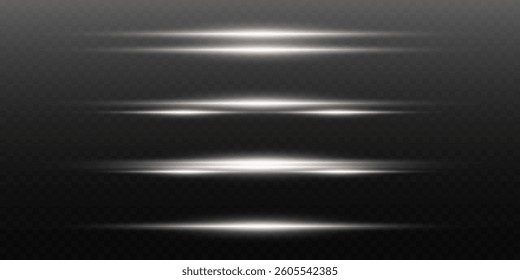 Set of glowing lines with light and flash effect.