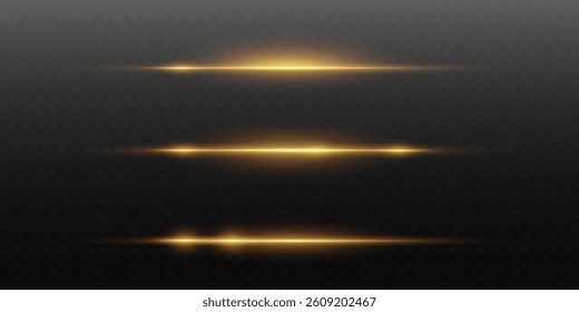 Set of glowing lines with light and flash effect.