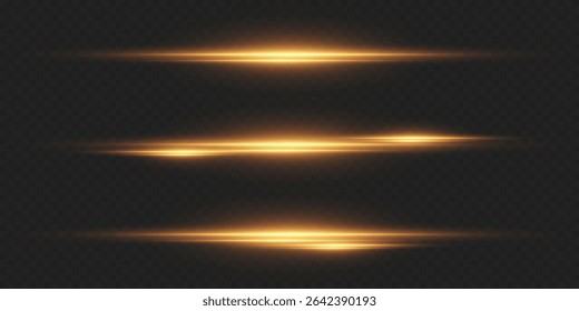 Set of glowing lines with light and flash effect.