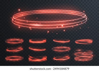 Set of glowing neon circles. On a transparent background. Vector EPS 10