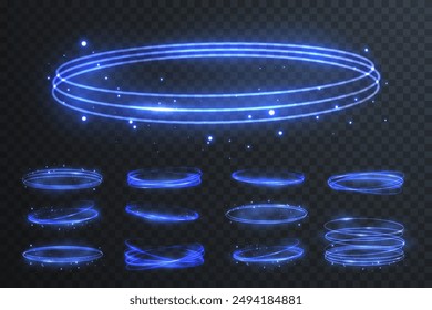 Conjunto de círculos de neón brillantes. Sobre un fondo transparente. Vector EPS 10