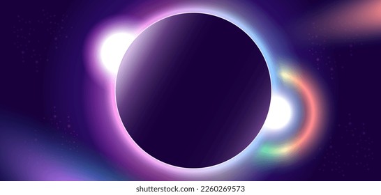 Satz leuchtender Neonfarbkreise kreisförmig um die Form der Kurve, aurora Kreis Mitte von Aurorras um den dunkelblauen Hintergrund.mit kreisförmigen Formen für Logos.