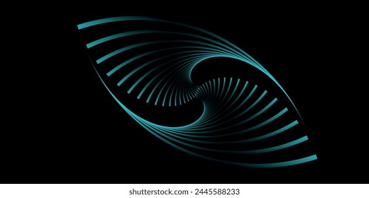 Set of glowing neon color circles round curve shape with wavy dynamic lines isolated on black background technology concept