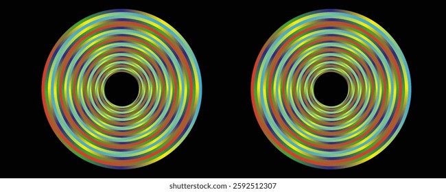 Set of glowing neon color circles round curve shape with wavy dynamic lines isolated on black background technology concept. Circular light frame border. You can use for badges, price tag, label