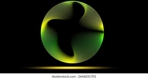 Set of glowing neon color circles round curve shape with wavy dynamic lines isolated on black background technology concept. Circular light frame border. You can use for badges, price tag, label