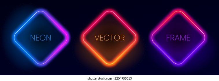 Set of glowing neon frames. Collection of rhombus neon borders. Abstract background in vibrant colors with copy space. Stock vector futuristic design elements. - Shutterstock ID 2204955013