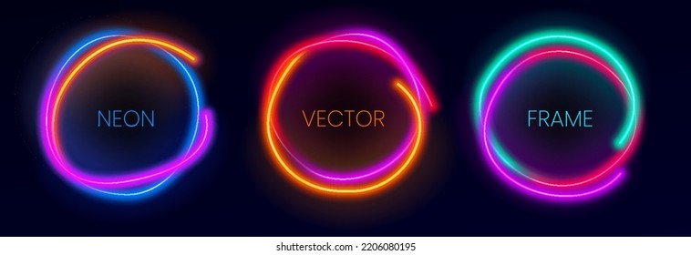 Set of glowing neon frames. Collection of line neon borders. Abstract background in vibrant colors with copy space. Stock vector futuristic design elements. - Shutterstock ID 2206080195
