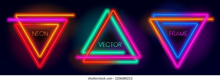 Set of glowing neon frames. Collection of triangle neon borders. Abstract background in vibrant colors with copy space. Stock vector futuristic design elements. - Shutterstock ID 2206080213