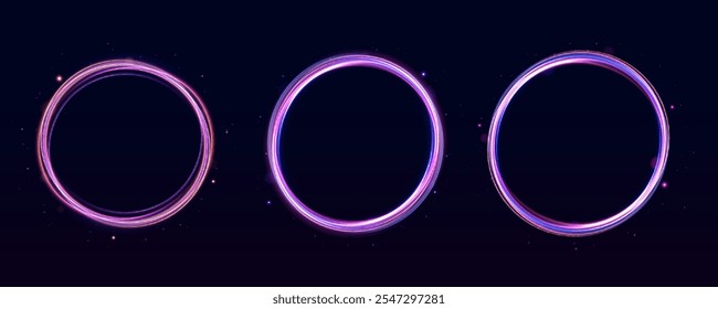 Set of glowing neon lighting isolated on background with copy space. Expressway, the effect of car headlights. Dynamic neon swirls with a cosmic feel, great for eye-catching visual compositions.	