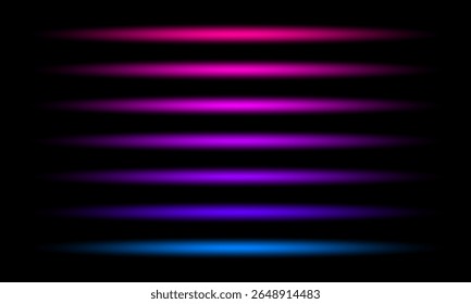 Conjunto de linhas de néon brilhantes. Laser e luz neon luminosa. Rosa, azul, roxo, violeta pisca. Ilustração vetorial no plano de fundo preto