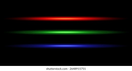 Conjunto de linhas de néon brilhantes. Laser e luz neon luminosa. Vermelho, rosa, verde, azul pisca. RGB Ilustração vetorial no plano de fundo preto