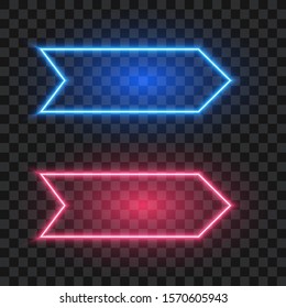 Set of glowing neon signs, arrows, isolated on transparent background, vector illustration.