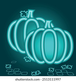 set glowing pumpkin with glowing neon lights. happy halloween pumpkin icon. glowing holiday concept. halloween party. vector illustration