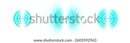 Set of glowing radial waves in blue neon style on white background. Perfect for sound pulses, radar effects, signal visualizations, tech UI elements, or futuristic interfaces.