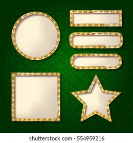 Set of glowing retro frames on dark background. Vector illustration for your graphic design.