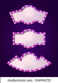 Set of glowing retro frames on dark background. Vector illustration for your graphic design.
