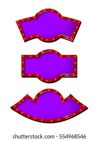 Set of glowing retro frames violet on white background. Vector illustration for your graphic design.
