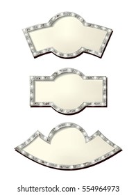 Set of glowing retro frames yellow on white background. Vector illustration for your graphic design.