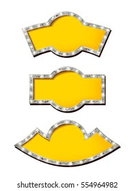 Set of glowing retro frames yellow on white background. Vector illustration for your graphic design.