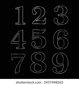 set of glowing silver numbers isolated on black background, vector design elements number