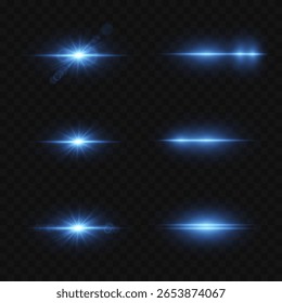 Conjunto de efeitos luminosos estrelados brilhantes com brilho. No plano de fundo transparente