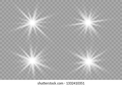 Set of glowing stars. Isolated lights sparkles, effect set, explosion, lens flare, line, glitter,  sun burst. Dust white. The sun particles and sparks with a highlight effect.