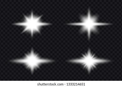 Set of glowing stars. Isolated lights sparkles, effect set, explosion, lens flare, line, glitter,  sun burst. Dust white. The sun particles and sparks with a highlight effect.