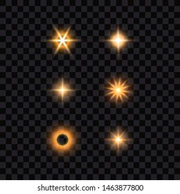 Set of glowing stars and lights, vector illustration.