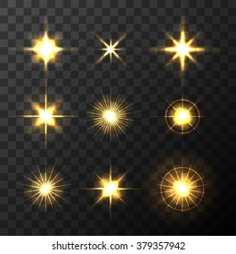 Set of glowing stars. Vector illustration
