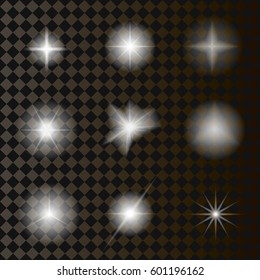 A set of glowing transparent objects. Luminous elements of vector illustrations.