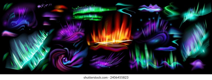 Set of Glowing vector elements for design Northern lights