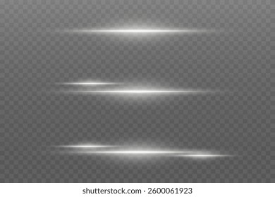 Set of glowing white lines. Light effects of rays. On a transparent background.