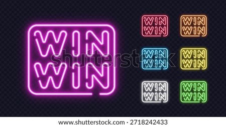 Set of glowing WIN WIN neon signs in different vibrant colors, ideal for business success, motivation or team spirit concepts.