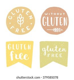 Juego de insignias sin gluten. Ilustración dibujada a mano por el vector