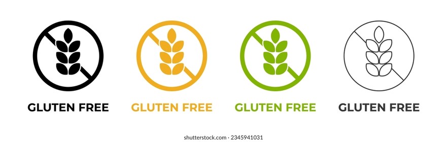 Set of  Gluten free label vector icons set. No wheat symbols templates design for gluten free food package or dietetic product nutrition sign 