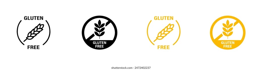 Conjunto de iconos de vector de etiqueta libre de gluten. No hay símbolos de trigo Plantillas de diseño para el paquete de alimentos sin gluten o signo de nutrición de productos dietéticos. Ilustración vectorial. Gráfico de Vector. EPS 10